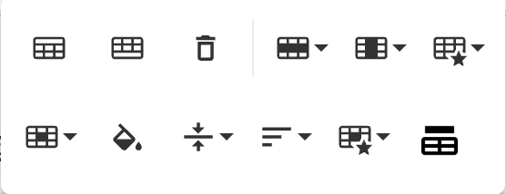A popup menu listing twelve formatting options for tables. 